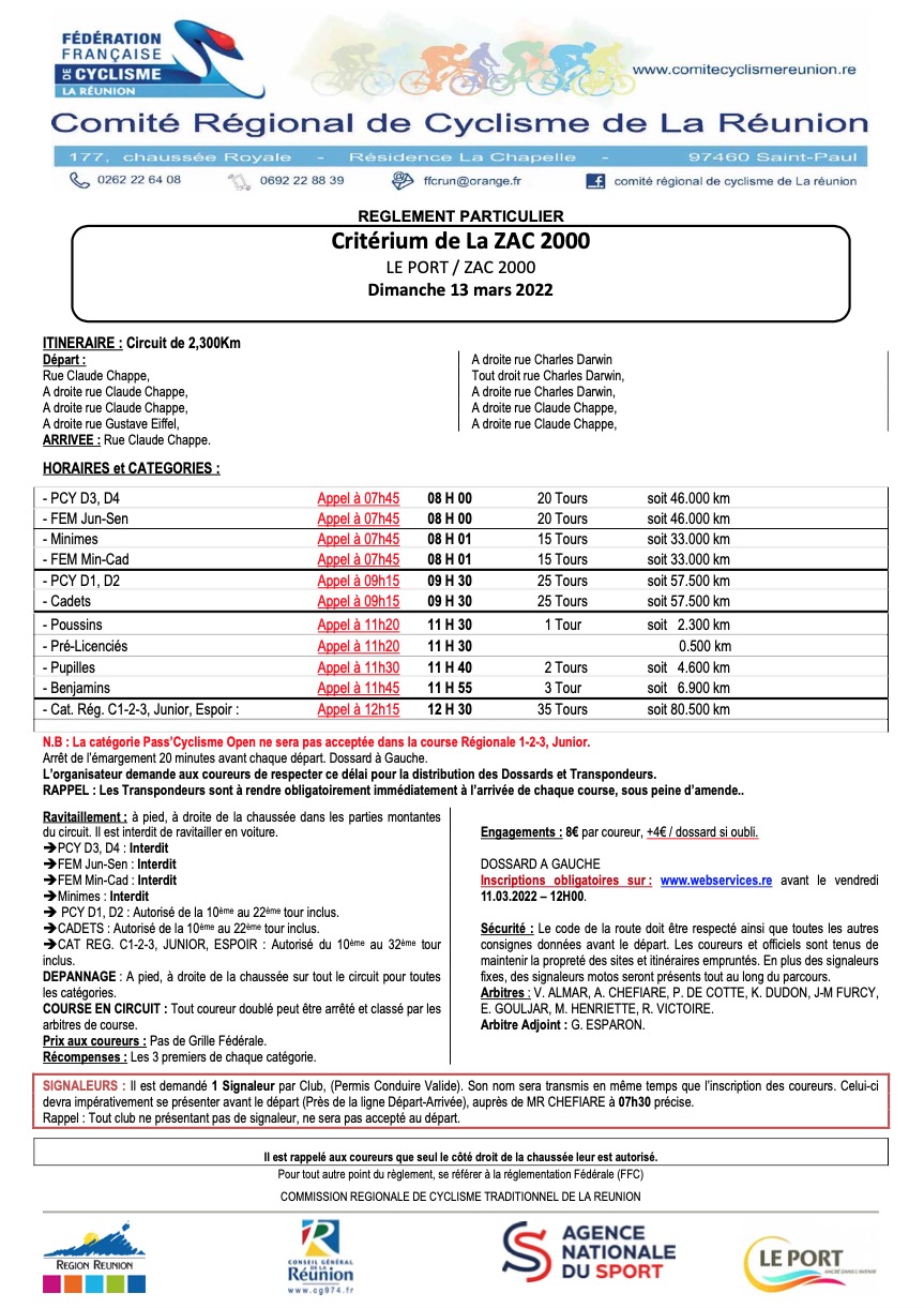 Reglement Criterium ZAC2000