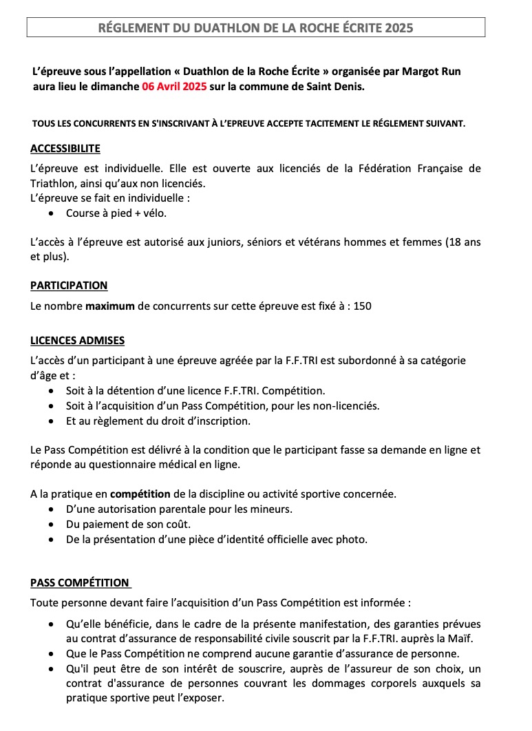 REGLEMENT Duathlon Roche Ecrite 2025